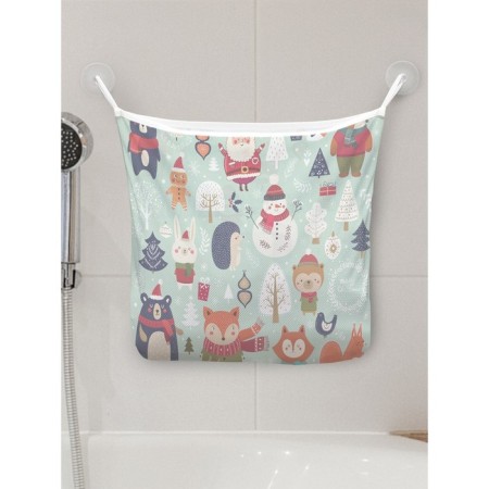 Organizer in a bath on suction cups "New Year's animals", for storing toys and trifles, size 33x39 cm