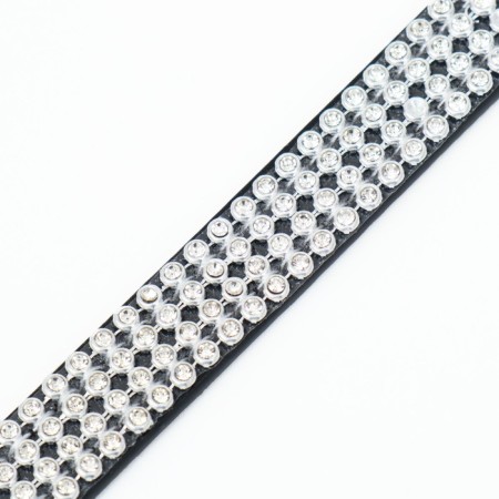 A collar with rows of 4 rows and rhinestones on a buckle, 38 x 1.5 cm, Osh 26-33, black-5