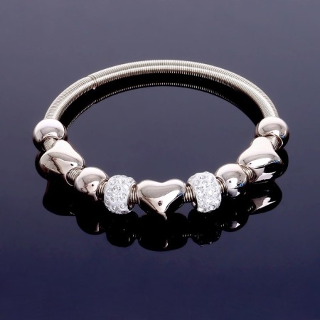 Bracelet with Mardgeri rhinestones, white color in silver, d = 6.5 cm-2