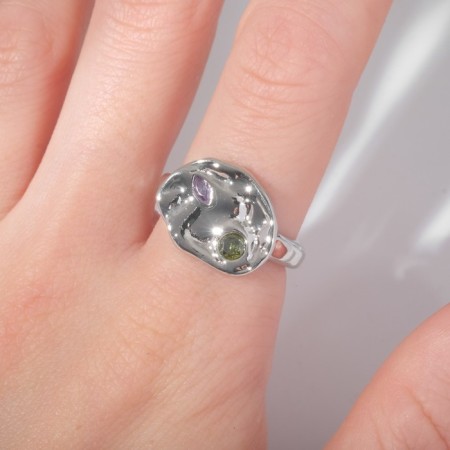 Ring "Roman Lines", purple-pink color in silver, dimensionless-3