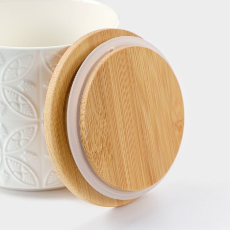 Porcelain Bank for bulk products Bellatenero “Leaves”, 300 ml, D = 8.5 cm, white color-2