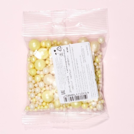 Sprinking confectionery "pearls", yellow, silver, 50 g-1