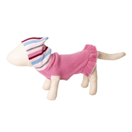 Knitted dress with a striped hood, ds 30 cm, pink