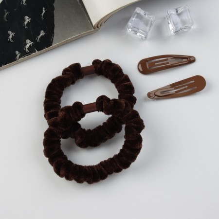 Hair set "Gloria Tenderness" (2 gum 5.5 cm, 2 invisibility 5 cm) brown-2
