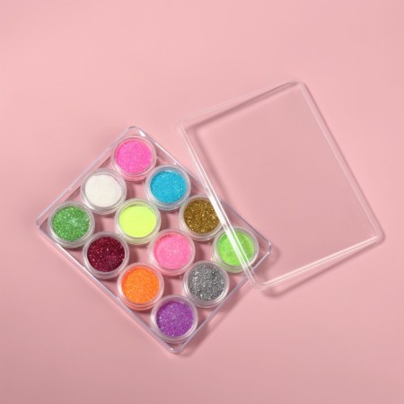 Sparkles for decor, small, in a plastic organizer, a set of 12 jars, multi -colored-1