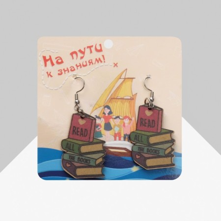 Earrings "School" books, colored in silver-1