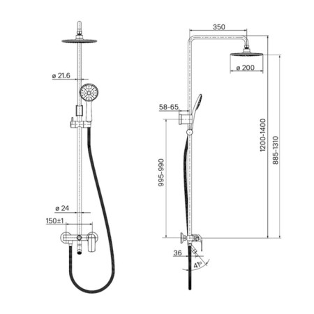 Shower mixer IDDIS chip chisb1fi06, 350x200x1400 mm, with the upper shower, chrome-8
