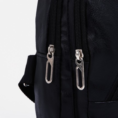 Male sling bag, artificial leather, headphone opening, black color-4