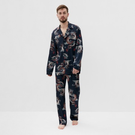 Pajama male (shirt and trousers) kaftan "Dragon" size 56, blue-9