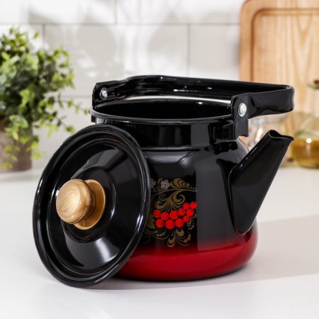 Enamel kettle "Rowal", 2.3 liters, red-black color, mix decol-1