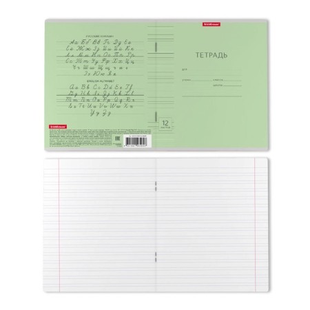 Notebook 12 sheets in a narrow ruler, Erichkrause Visio "Classic", cover coated a cardboard, an offset block, green-6