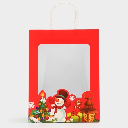 Gift package with the Snowman window 30 x 22 x 14 cm, red-2