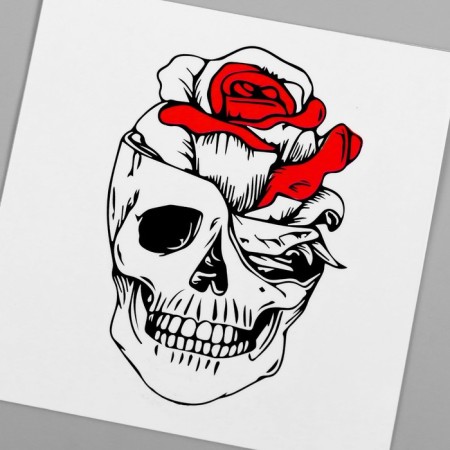 Black-red body tattoo "Skull with rose" 6x6 cm-2