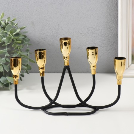 Summary Metal for 5 candles of "Singer" black with gold 24.5x5.8x15.5 cm-1