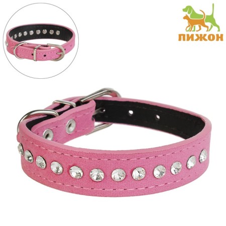 Collar "velvet and rhinestones", 31 x 1.3/2 cm, Osh 22-28 cm, pink