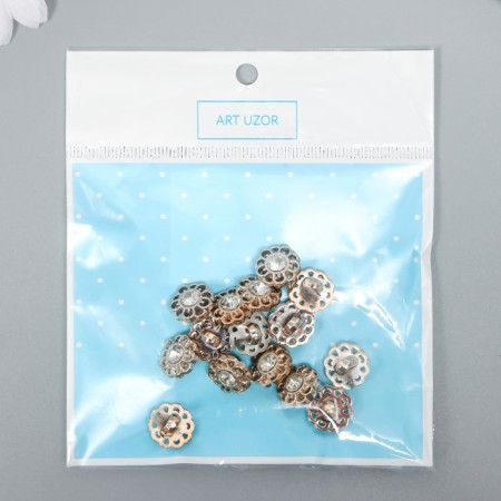 Buttons plastic for creativity on the leg "Flower with Strose" set 15 pcs gold 1.5x1.5 cm-3