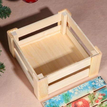 Gift box of rack "Christmas tree branch", 20x20x9 cm, with a lid, print-1