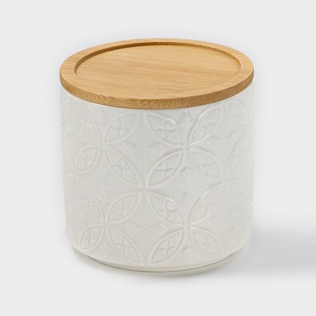 Porcelain Bank for bulk products Bellatenero “Leaves”, 300 ml, D = 8.5 cm, white color