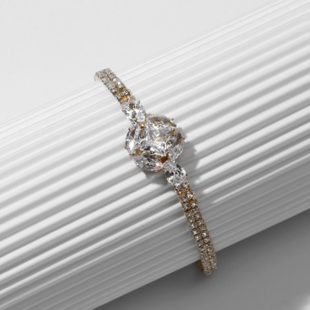 Bracelet with rhinestones "Zircon" Izd, circle, white color in pink gold, l = 15cm-4