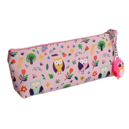 School pencil case with a zipper, with a suspension, "owl", mix-7