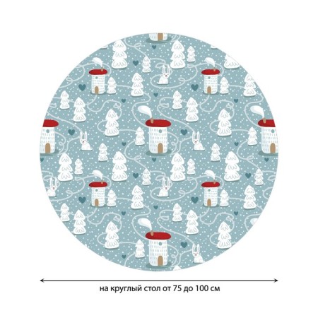 The tablecloth “Snow settlement”, round, oxford, elastic band, size 120x120 cm, diameter 75-100 cm-1