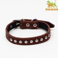 Leather collar on synthetic winterizer decorated, 45 x 2 cm, Osh 25-35 cm, brown