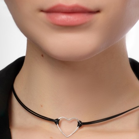 Choker "Heart", black color in silver, l = 35 cm-3