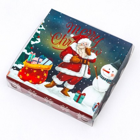 Bearbox, confectionery packaging, "Santa Claus at the Christmas tree", 15 x 15 x 3 cm, new year-1