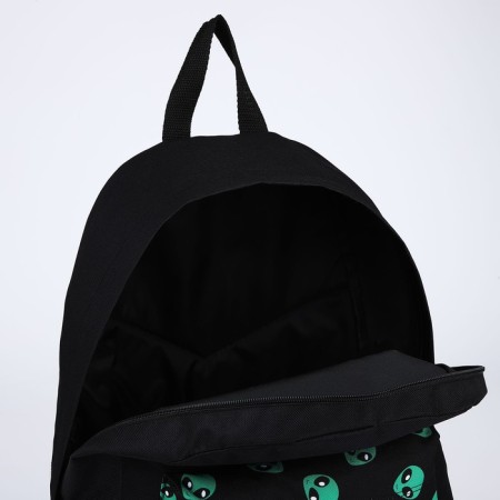 Backpack of school textile "Alien", with a pocket, black color-5
