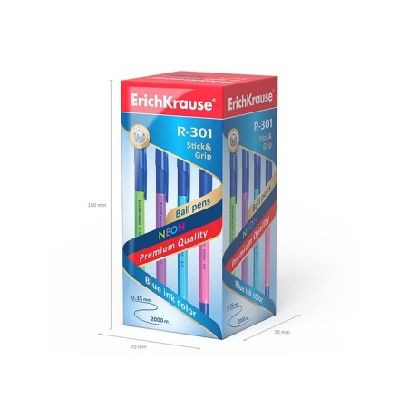 Ballpoint handle Erichkrause R-301 Neon Stick & Grip, Node 0.7 mm, blue ink, rubber emphasis, LECTION Line 2000 meters, MIX-9