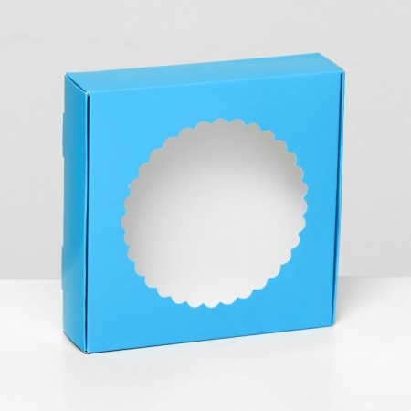 Gift box of the team with a window, 11.5 x 11.5 x 3 cm, blue