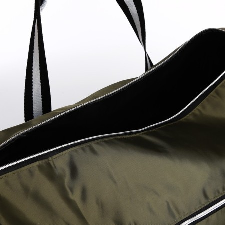 Road bag with zipper, external pocket, shoe compartment, long belt, khaki color-1