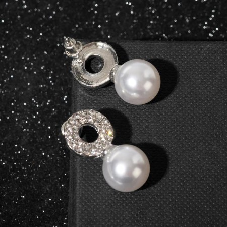 Earrings with pearls "Grace" on a ring, white color in silver-1