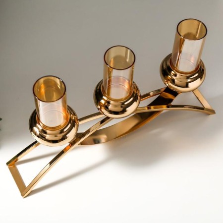 Summary Metal, glass for 3 candles "Soul mirror" Gold 22.5x41.5x8.5 cm-3