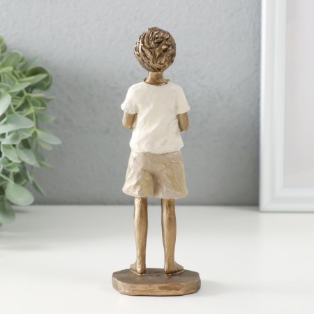 Souvenir Polystone "Boy with a cat" bronze, white and sand 5.5x5x16.5 cm-1