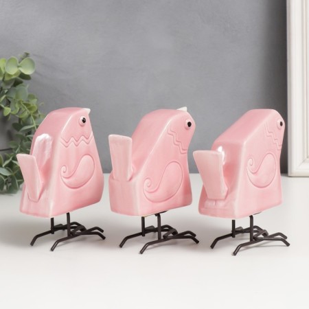Souvenir Ceramics "Pink Birds - Geometry" Set 3 pcs 11.5x11x6 cm-2