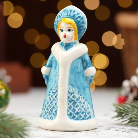 Souvenir "Snow Maiden Snowflake", blue fur coat, 12 cm, porcelain-1