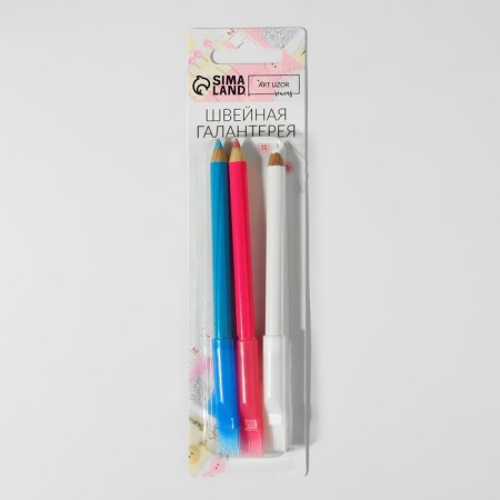 Pencil for fabric with a brush, 3 pcs, white, pink, blue color-4