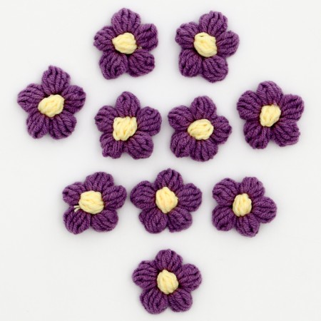 Knitted flower, set 10 pcs., Size 1 pc., 4 × 1.5 cm, purple color-1