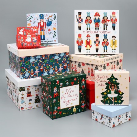 A set of New Year's gift boxes 10 in 1 "Nutcracker", 10 x 10 x 6 - 28 x 28 x 15 cm, New Year-1