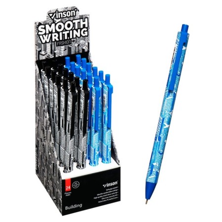 Automatic ballpoint handle 0.5 mm, vinson, blue oil, software, barcode for pcs, mix-5