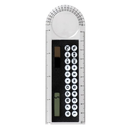 Calculator - ruler, 10 cm, 8 - discharge, case of transparent color, with a transporter, works from light, mix-8