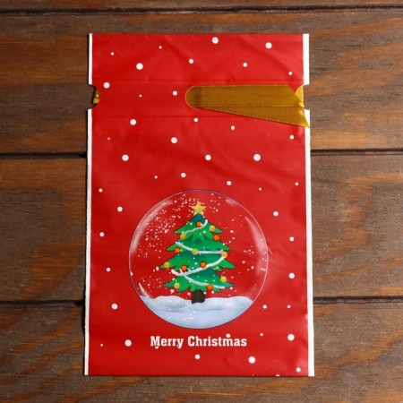 Polyethylene gift package "New Year's ball", with ties, 15*23cm-2