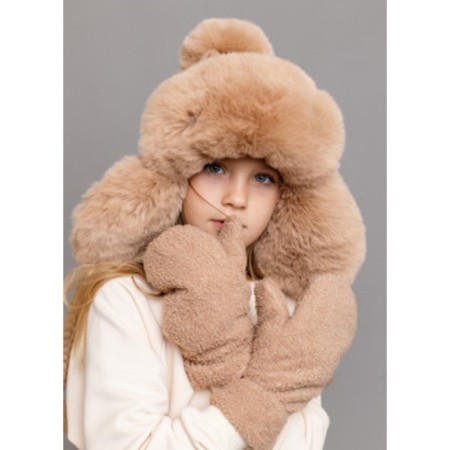 Fur mittens, one size size, white color