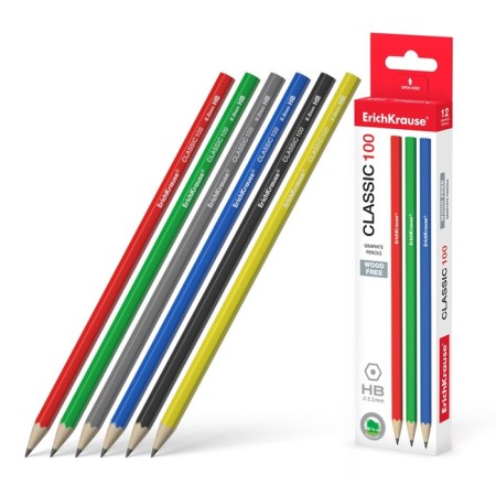 Pencil Chernographic Erichkrause "Classic 100", HB, Grifel D = 2.2 mm, plastic, hexagonal, in a box, mix