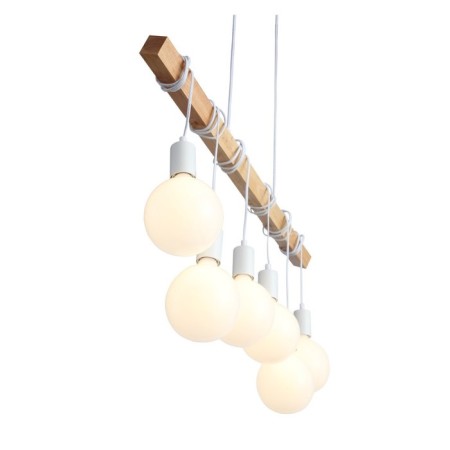 Suspended EVOLUCE lamp. SL1142.503.06. Bagetti. 6x60 watts, E27, 85x4x29 cm, white color, light wood-7