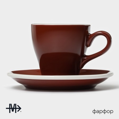 Coffee steam porcelain Magistro Coffee Time, 2 objects: a cup 180 ml, a saucer d = 14.5 cm, brown color-1