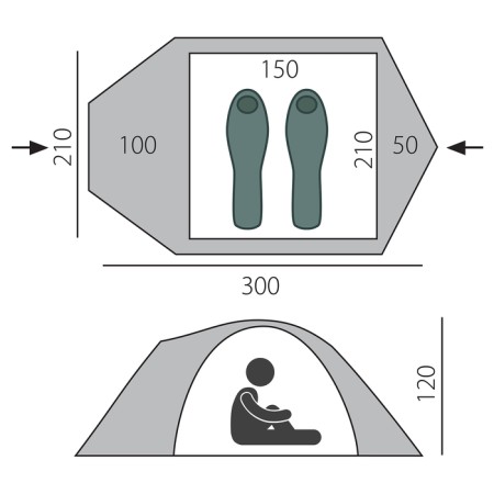 Tent, Trekking Challenge 2, Green, 2-seater-1