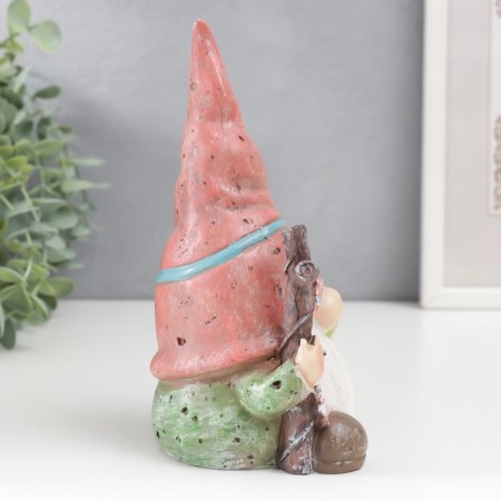 Polystone souvenir "Dwarf with apples in a pink cap" 17.5x12 cm-1