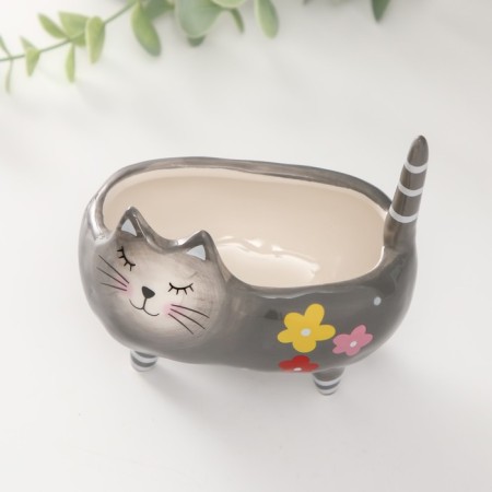 Souvenir Ceramics stand "Gray well -fed cat with colors" 11.2x7.6x11.8 cm-4